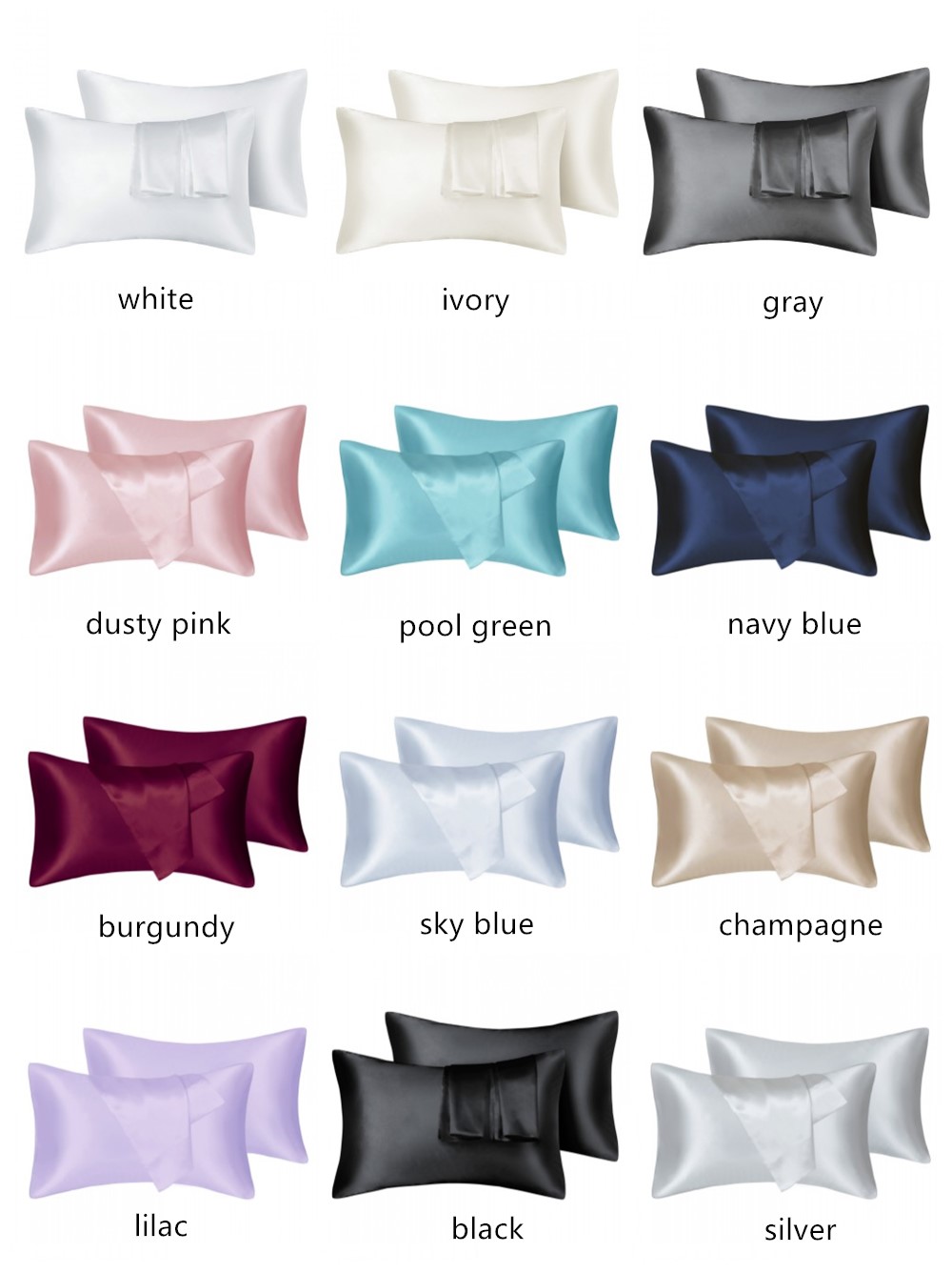Silk Pillowcase Set - 2 шт./лот, однотонные шелковистые атласные наволочки