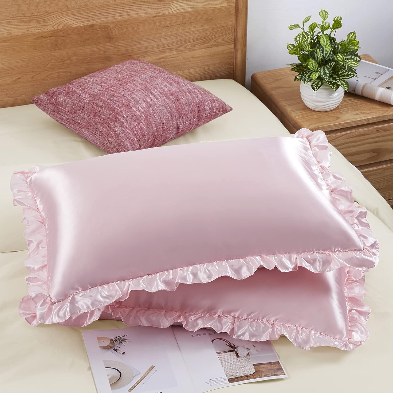 Silk Pillowcase Set - 2 шт. атласных наволочек с рюшами